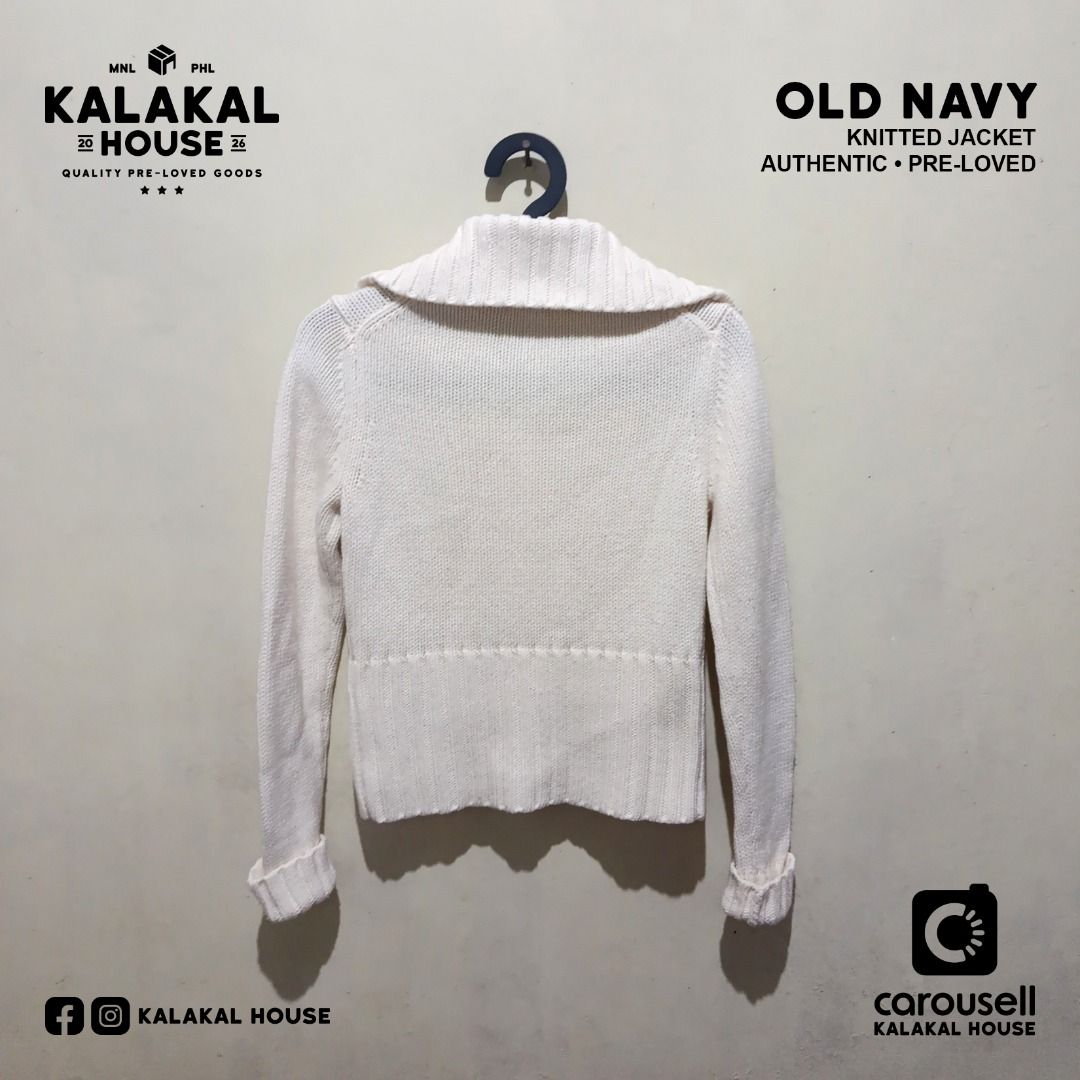 Old Navy Cream Knitted Button-Up Jacket (Category: Coats, Jackets and Outerwear) located in Manila. Submitted by kalakalhouse (Listing ID 1458449884, Image 3). Description: OLD NAVY KNITTED JACKET - FOR SALE!!! MODEL: Longsleeve Jacket SIZE: 40cm x 50cm CONDITION: Like new / Pre-loved PRICE: ₱890.00 MEETUP: Sampaloc, Manila DELIVERY: J&T • Lalamove ISSUES: N/A NOTE 1: The background/environment and lighting in the first photo have been AI-generat