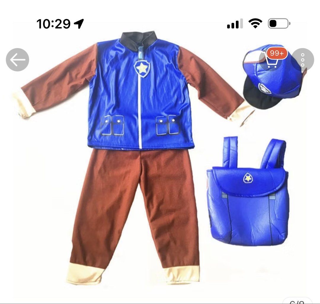Paw Patrol (Chase Marshall Sky) (Category: Babies & Kids Fashion) located in Manila. Submitted by fitandshop (Listing ID 1458319050, Image 1). Description: Paw Patrol Costume (Chase) With Cap, bag, shirt and pants Size Large 7-10yrs old May mantsa lang sya baka matanggal pa pero indi nmn sya gano kita.