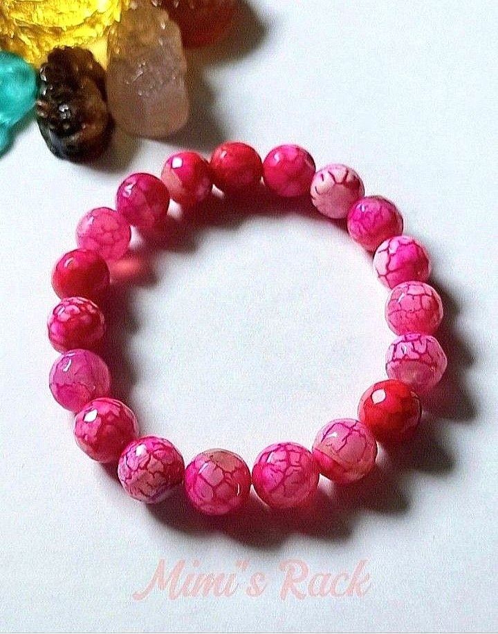PINK DRAGON VEIN AGATE STONE BRACELET (Category: Bracelets) located in Taguig. Submitted by mimisrack (Listing ID 1458440938, Image 2). Description: 🩷Attracts strength, courage, and emotional balance -Enhances self-love, self-acceptance, and inner peace -Boosts confidence, self-worth, and personal power -Symbolizes protection, good luck, and prosperity -Believed to bring calmness, serenity, and mental clarity -May help reduce stress, anxiety, an