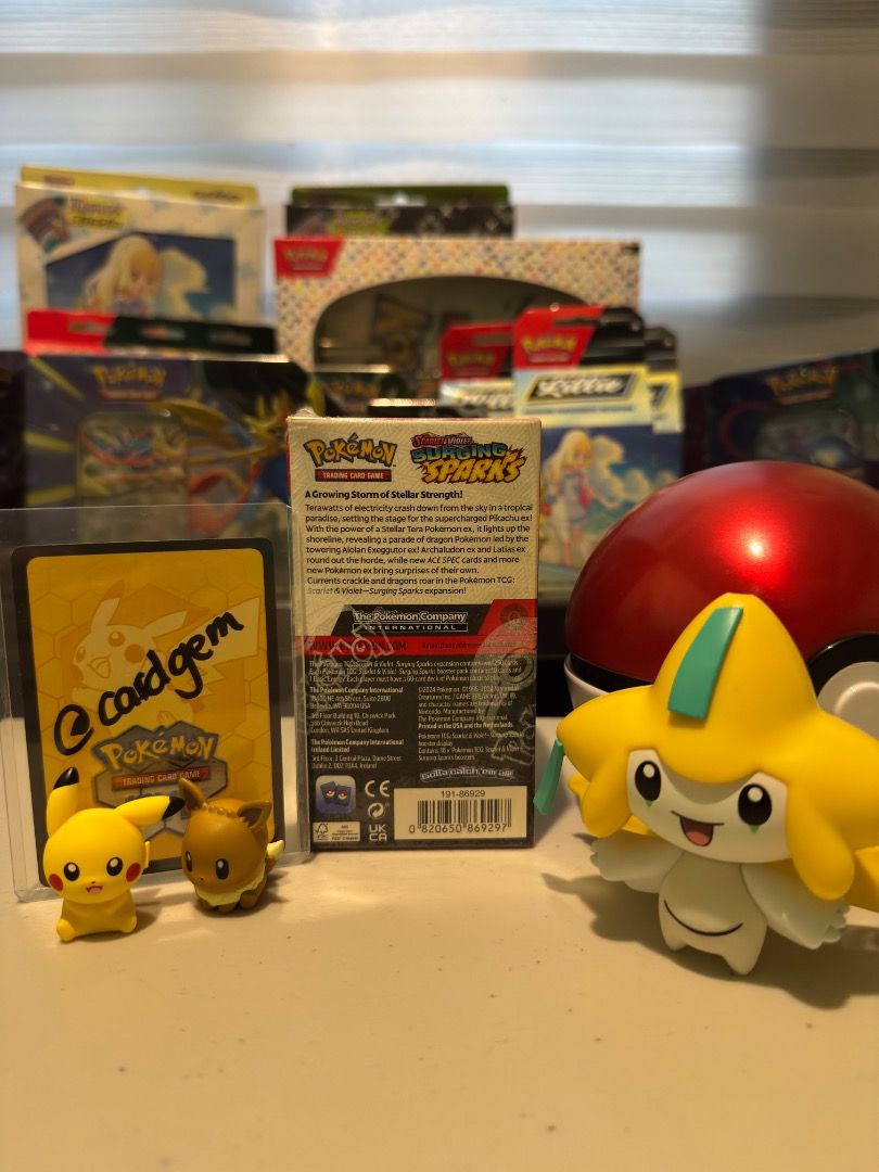 Pokémon TCG: Surging Sparks Half Booster Box (Category: Card Boxes & Cases) located in Los Banos. Submitted by cardgem (Listing ID 1458404557, Image 2). Description: Each Scarlet & Violet— Surging Sparks half booster box contains 18 booster packs. (Each pack contains 10 random cards).