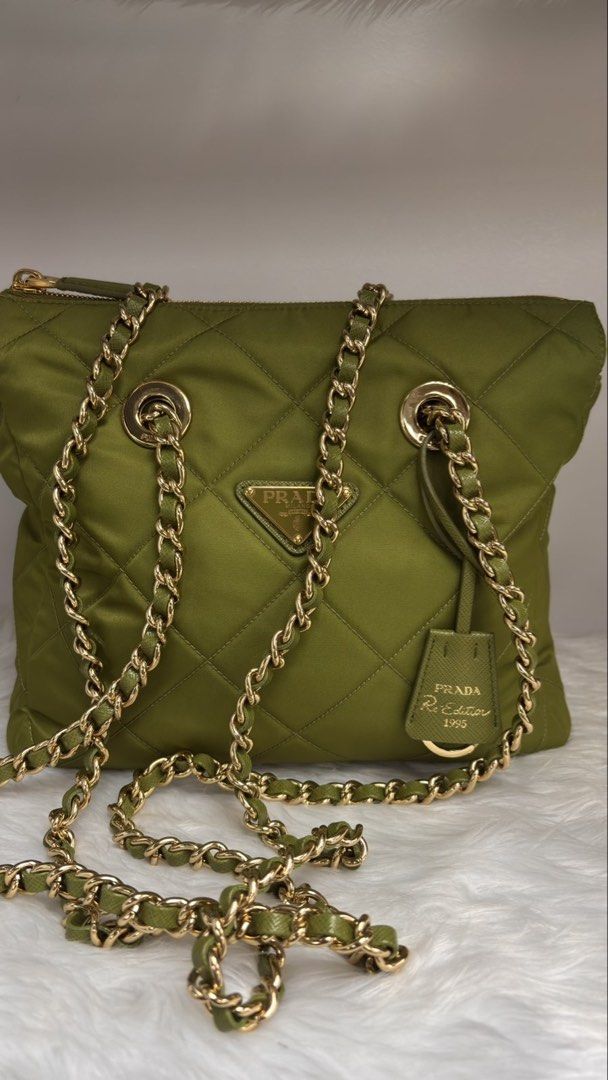 Prada Re-Edition 1995 Nylon Quilted Chain Shoulder Bag (Category: Luxury Bags & Wallets) located in Mandaluyong City. Submitted by luxeprive_byadi (Listing ID 1458429150, Image 1). Description: FOR SALE: PRADA RE-EDITION 1995 RE-NYLON EDERA SHOULDER BAG 💚 A rare Prada find in the gorgeous Edera green - timeless, chic, and effortlessly stylish. Selling Price: P110,000 Condition: Very Good Details: • Nylon & Saffiano leather • Gold-tone hardware •