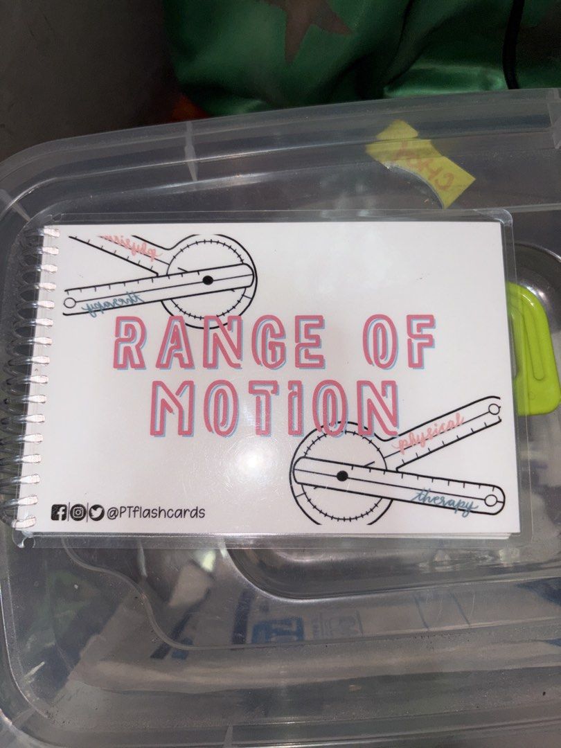 PT Flashcards - Range of Motion (Category: Textbooks) located in Manila. Submitted by tchoy.964 (Listing ID 1458411293, Image 1). Description: - Physical therapy flashcards for Range of Motion. - Ideal study tool for PT students. - Covers various joint movements and measurements. - Spiral-bound for easy page-turning. .