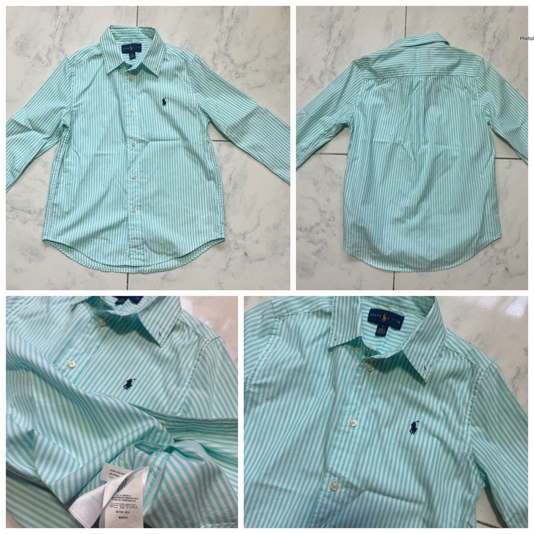 Ralph Lauren Striped Button-Down Shirt (Category: Tshirts & Polo Shirts ) located in Paranaque City. Submitted by crew08 (Listing ID 1458323328, Image 1). Description: - Authentic Ralph Lauren button-down shirt - Features thin mint green and white stripes - Embroidered pony logo on the chest - Length 22”, Chest area 15” laid flat, shoulder 14” - Perfect for smart casual occasions.