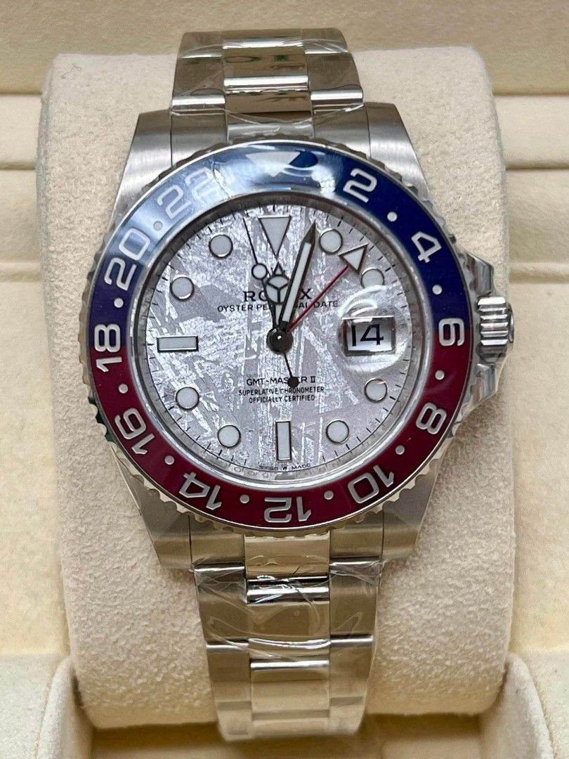 ROLEX GMT MASTER (Category: Luxury Watches) located in Mandaluyong City. Submitted by mitchdujali (Listing ID 1458488106, Image 1). Description: ROLEX GMT MASTER WHITE GOLD IN METEORITE DIAL DM FOR INQUIRIES.