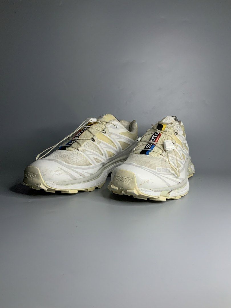Salomon XT-6 Shoes (Category: Sneakers) located in Cavite. Submitted by kalye_footwear (Listing ID 1458451144, Image 2). Description: - Salomon XT-6 Shoes - Color: White - Size: 8.5 / Eu 42.5 / 26.5 - Made in Cambodia - Perfect for trail running or daily wear - Features Quicklace system for easy on/off - Durable sole with excellent grip - Shows minor signs of wear on sole and upper, but plenty of life remaining .
