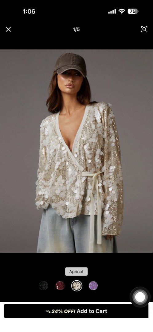 Sequin Jacket (Category: Coats, Jackets and Outerwear) located in Kuala Lumpur. Submitted by misslittlemars (Listing ID 1458378031, Image 2). Description: - Cream colored jacket with all-over white sequins - Elegant wrap style with a secure tie closure - Free size, designed to fit most body types - Ideal for parties or elevating any outfit .