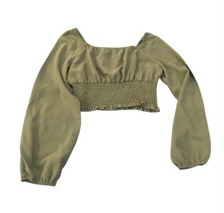 Shein Olive Green Long Sleeve Blouse (Category: Sleeveless) located in Manila. Submitted by declutter.k (Listing ID 1458453137, Image 1). Description: - xl on tag - stretchable - width: 13 in - length: 13 in - sleeve length: 26 in.
