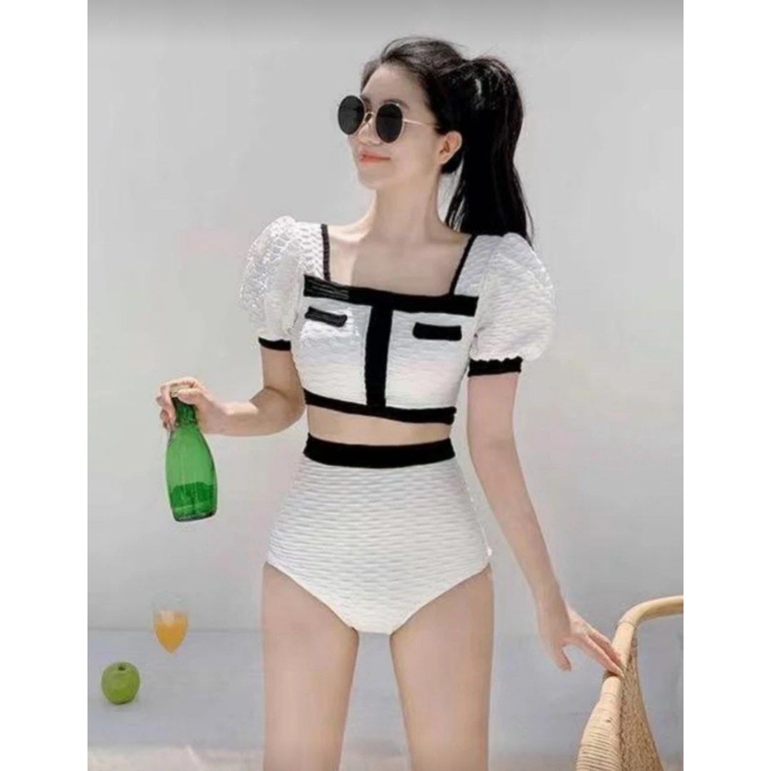 [Shein] White Puff Sleeve High Waisted Bikini (Category: Bikinis & Swimsuits) located in Makati City. Submitted by cocoreluv (Listing ID 1458408885, Image 1). Description: .