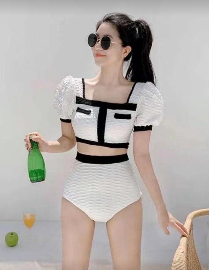 [Shein] White Puff Sleeve High Waisted Bikini (Category: Bikinis & Swimsuits) located in Makati City. Submitted by cocoreluv (Listing ID 1458408885, Image 2). Description: .