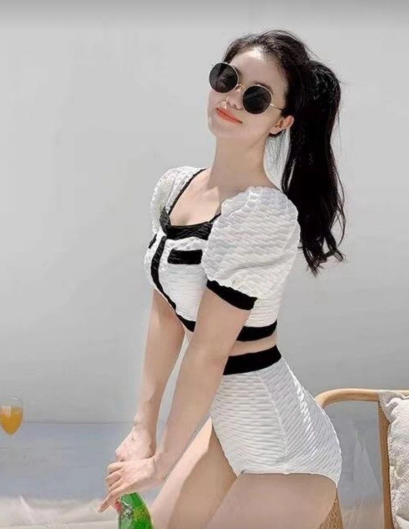 [Shein] White Puff Sleeve High Waisted Bikini (Category: Bikinis & Swimsuits) located in Makati City. Submitted by cocoreluv (Listing ID 1458408885, Image 3). Description: .