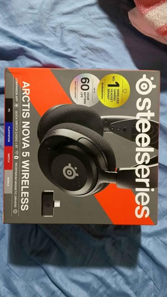 SteelSeries Arctis Nova 5 Wireless Gaming Headset (Category: Headphones & Headsets) located in Caloocan City. Submitted by jantedmack05368 (Listing ID 1458393847, Image 1). Description: - SteelSeries Arctis Nova 5 Wireless Headset - Includes original box, charging cable, and dongle - with official receipt (buyed at datablitz) slightly nego.