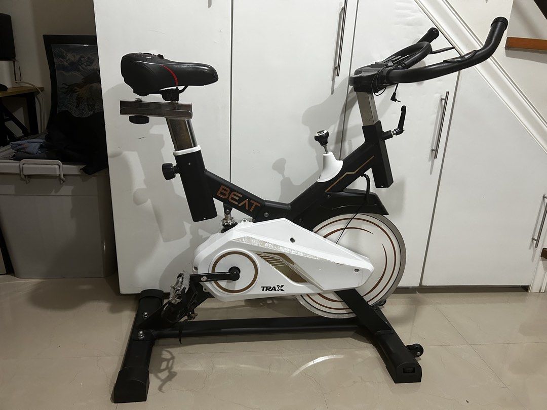 Trax Beat Indoor Excercise Bike (Category: Cardio & Fitness Machines) located in Manila. Submitted by whatnotshop (Listing ID 1458315926, Image 2). Description: 👍🏻 Good for Indoor Excercise 👉🏻Adjustable ang taas ng upuan 👉🏻 Heavy duty 👉🏻Madaling ilipat lipat ng pwesto because it has transport wheels Issues: - LCD monitor no longer works (nagleak ang battery) - some torn parts as shown in the photos (doesn’t affect performance) - may konti