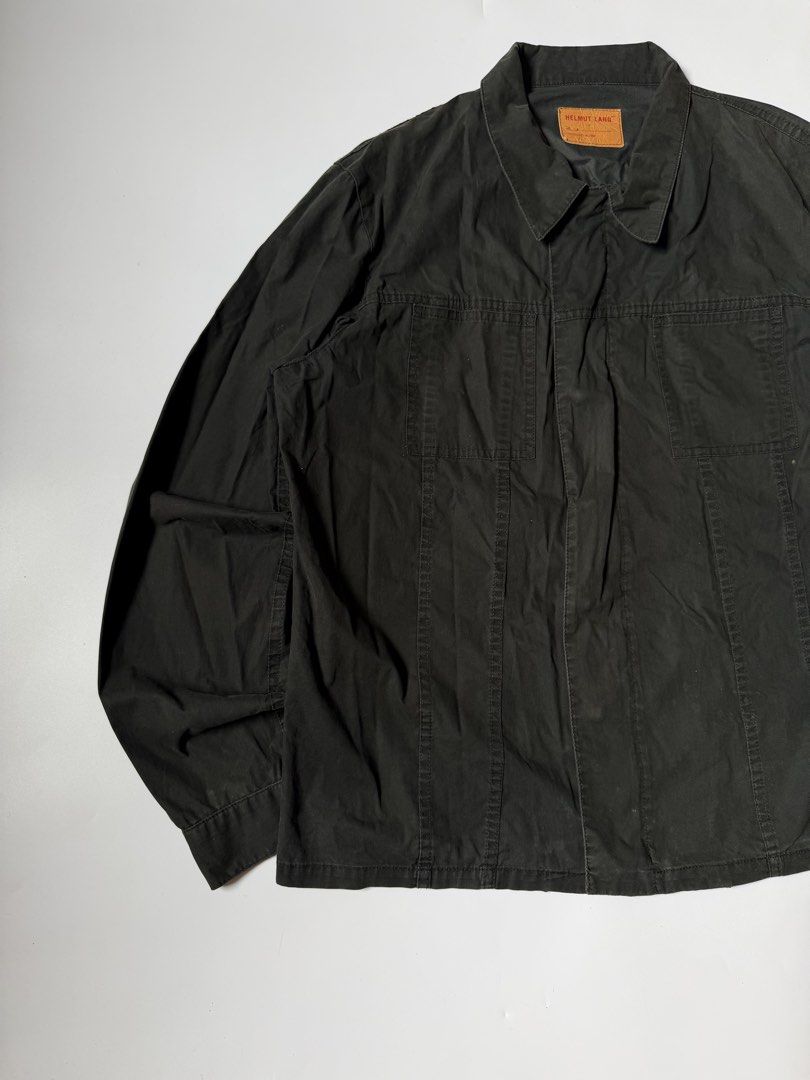 Vintage 1998 Helmut Lang Waxed Cotton Worker Jacket (Category: Coats, Jackets and Outerwear) located in Baguio. Submitted by themgarbage (Listing ID 1458365072, Image 3). Description: Size tagged: M Issue: Width: 23 Length: 26.9 Shoulder: 18 Sleeves: 25.