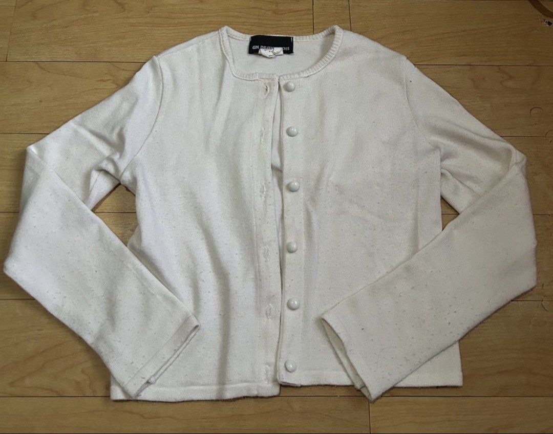 White Cardigan Longsleeves Button (Category: Coats, Jackets and Outerwear) located in Mandaluyong City. Submitted by bayline999 (Listing ID 1458385831, Image 1). Description: - flaw: fluffs/lints.