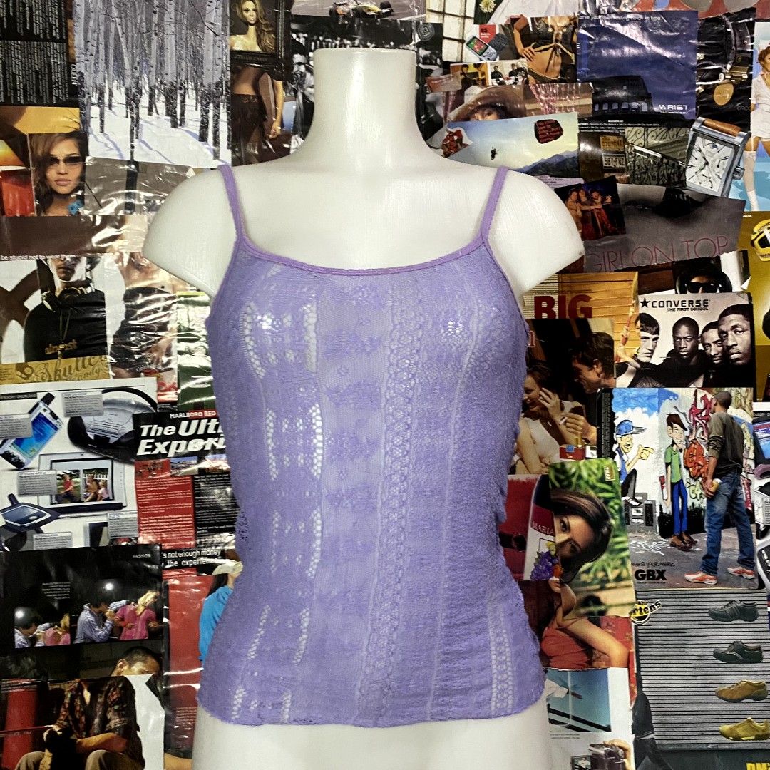 y2k 2000s lilac mesh purple tantktop (Category: Sleeveless) located in Paranaque City. Submitted by stichled (Listing ID 1458467935, Image 1). Description: small no flaws.