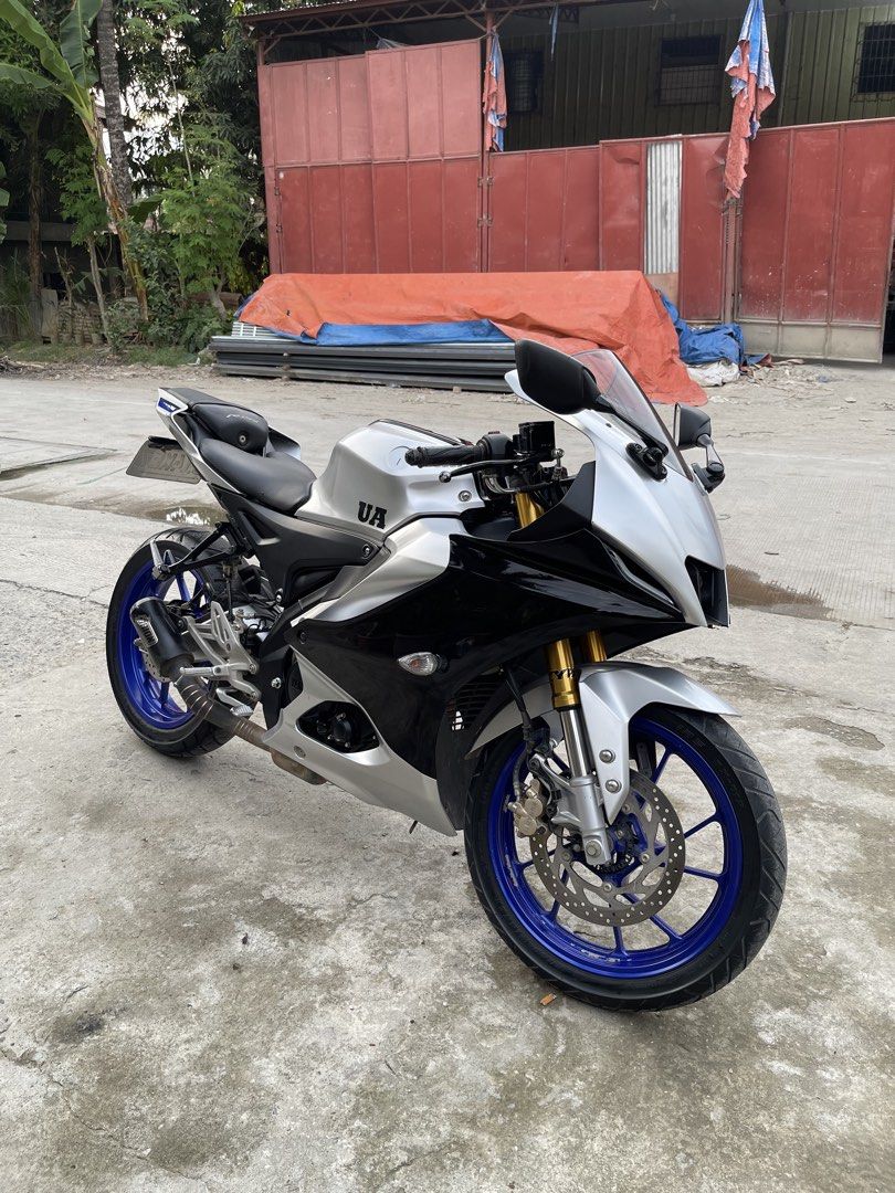 Yamaha R15m V4 Silver Black Motorcycle (Category: Motorbikes for Sale) located in Cagayan de Oro. Submitted by jonathan1123 (Listing ID 1458468695, Image 2). Description: Yamaha R15 V3 for sale. Silver and black colorway. Low mileage at 1292 km. Comes with a sporty exhaust. Ready for the road. Great for city riding and weekend trips. Contact me for more details..