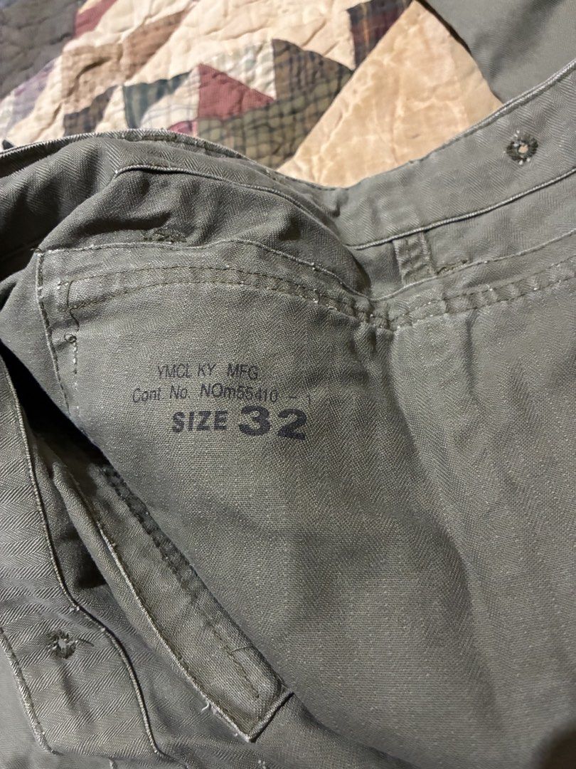 YMCL KY P-44 Monkey Pants (Category: Trousers) located in Manila. Submitted by its_ookay.ph (Listing ID 1458360349, Image 3). Description: Reproduction of the P-44 Trousers Herringbone pattern 2 large side and 1 back pockets with USN Stencil Buttonfly Tagged size 32 Won’t mind keeping until I get an actual vintage P-44.. W - 32 L - 42 O - 9.5 .