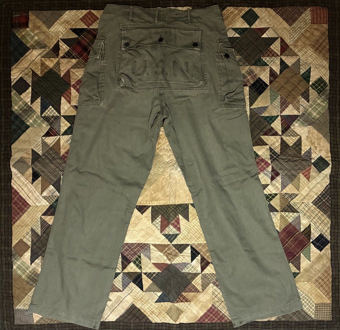 YMCL KY P-44 Monkey Pants (Category: Trousers) located in Manila. Submitted by its_ookay.ph (Listing ID 1458360349, Image 2). Description: Reproduction of the P-44 Trousers Herringbone pattern 2 large side and 1 back pockets with USN Stencil Buttonfly Tagged size 32 Won’t mind keeping until I get an actual vintage P-44.. W - 32 L - 42 O - 9.5 .