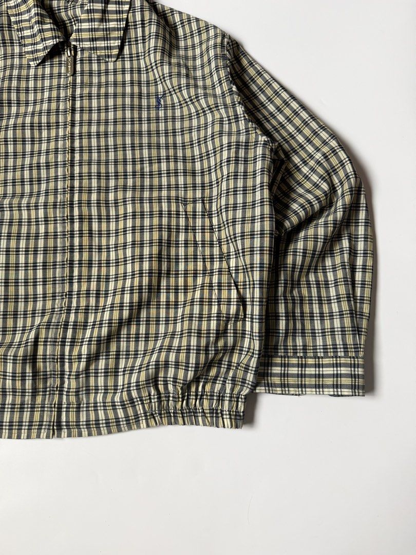 Yves Saint Laurent Gingham Plaid Bomber Work Jacket (Category: Coats, Jackets and Outerwear) located in Baguio. Submitted by themgarbage (Listing ID 1458361147, Image 2). Description: Size tagged:100 Issue: Width:24 Length:25.5 Shoulder:19.5 Sleeves:22 .