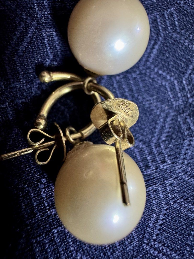 14k Gold SS Pearl Drop Earrings with Hoop Post (Category: Earrings) located in Iloilo. Submitted by segundo.ilonggo (Listing ID 1453608949, Image 2). Description: Elevate your jewelry collection with this stunning pair of solid 14k yellow gold dangle earrings. Featuring large, high-caliber genuine South Sea pearls suspended from classic j-hoop studs, this investment-grade pair offers exquisite luster, elegant movement, and timeless sophistication