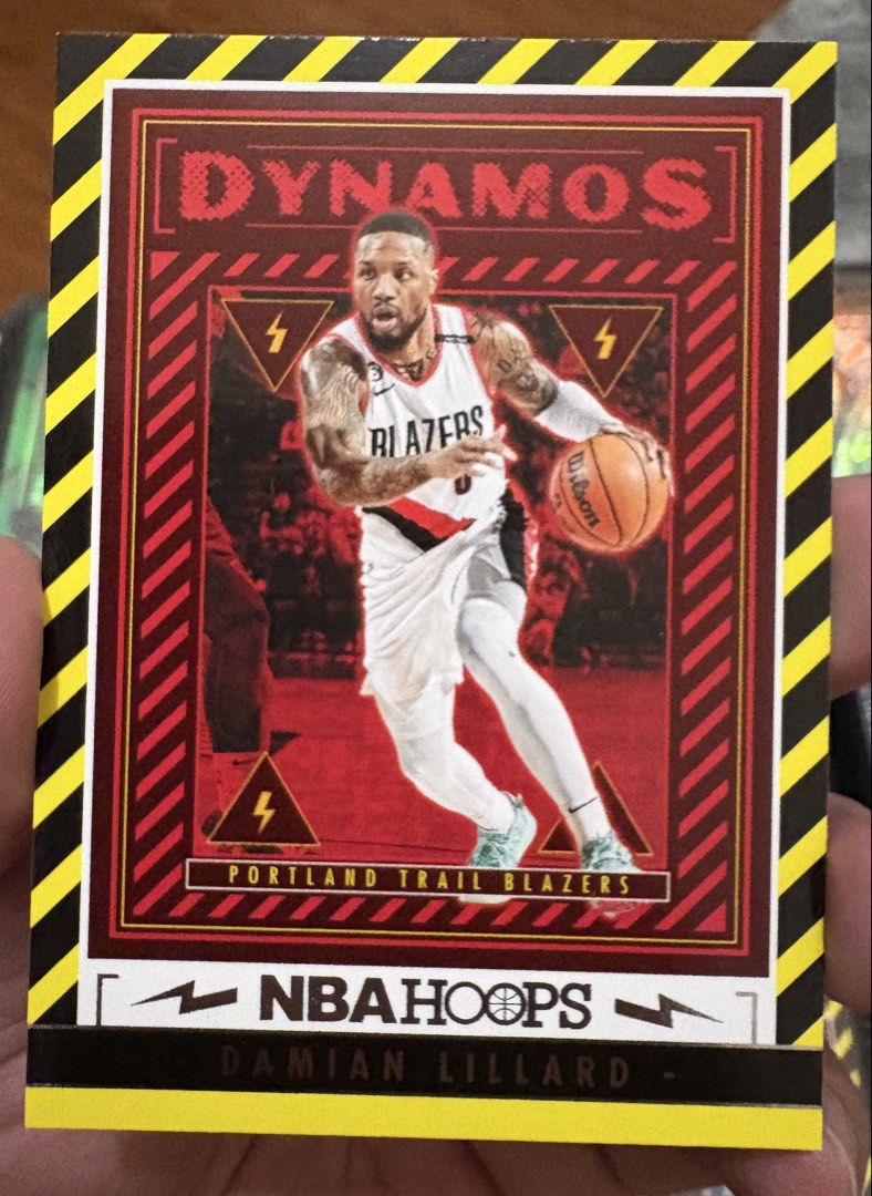 2023-24 NBA Hoops Dynamos Damian Lillard Card (Category: Raw Singles) located in Manila. Submitted by steadycards80 (Listing ID 1453591599, Image 1). Description: - 2023-24 Panini NBA Hoops Basketball Card - Features Damian Lillard (Portland Trail Blazers) - From the 'Dynamos' insert set - Stats and bio on the back - Must-have for any Blazers or Lillard collector!.