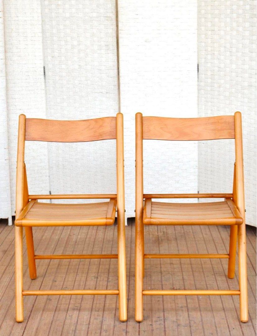 2PCS WOODEN FOLDING CHAIR (Category: Chairs) located in Manila. Submitted by jerichocal17856 (Listing ID 1453519990, Image 1). Description: JAPAN SURPLUS FURNITURE 2PCS WOODEN FOLDING CHAIR Size 18L x 16W x 17SH x 31.5H in inches (AS-IS ITEM) *Minimal Scratch Only IN GOOD CONDITION.
