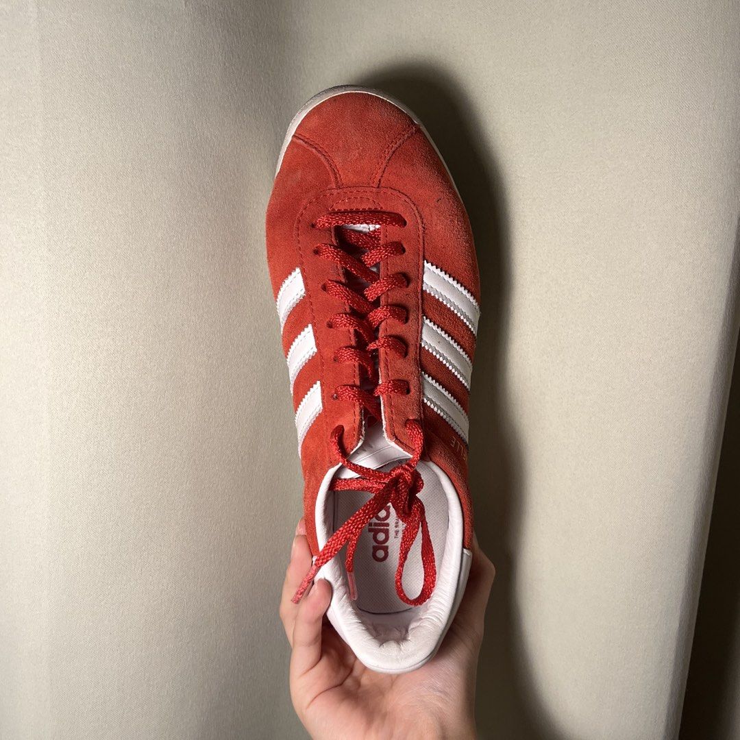 Adidas Gazelle Red (Category: Sneakers) located in Manila. Submitted by samthings__ (Listing ID 1453592848, Image 3). Description: Size 39 (EUR) Bought in Saudi Arabia Stains can be removed by suede eraser RFS: not my style anymore Price is negotiable (no low balling) df to be shouldered by buyer! .