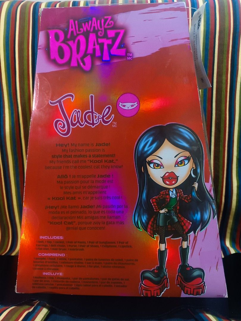 Bratz: Always Bratz Jade ( Reboxed ) (Category: Kids Toys) located in Batangas. Submitted by pj_02 (Listing ID 1453568424, Image 2). Description: Bratz Jade: Always Bratz ( Reboxed ) - Includes: Sunglasses, Purse, Makeup, and more accessories. - Packaging: Box has minor scuffs. - Ideal for: Collectors and playtime. Method of payment is Gcash or BPI bank transfer. Shipping Fee must be shouldered by the buyer. Method of Shipment via J&T.