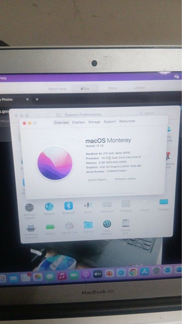 Apple MacBook Air 13-inch Early 2015 (Category: Laptops & Notebooks) located in Taguig. Submitted by barorep (Listing ID 1453489863, Image 1). Description: - MacBook Air Early 2015 - macOS Monterey 12.7.6 - 1.6 GHz Dual-Core Intel Core i5 - 4 GB RAM - Includes original charger - Includes black laptop sleeve - Ideal for everyday tasks and portability.
