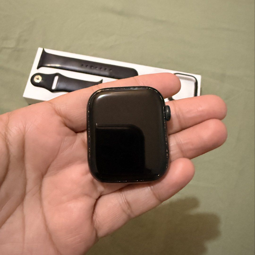 Apple Watch Series 9 Midnight 45mm (Category: Wearables & Smart Watches) located in Cainta. Submitted by mjlm31 (Listing ID 1453490998, Image 3). Description: - With scratches due to the case that was used before. - 95% Battery Health - With original box - With original charger - Will include accessories bought for this .