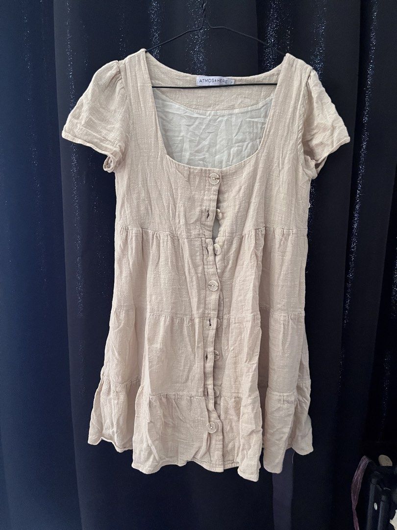 Atmosphere Linen Blend Tiered Button Front Dress (Category: Dresses) located in Quezon City. Submitted by aasspp (Listing ID 1453574274, Image 1). Description: - Cute linen blend dress from Atmosphere - Natural beige color - Square neckline - Short puff sleeves - Tiered skirt with button front detail - Versatile for casual or dressed-up occasions.