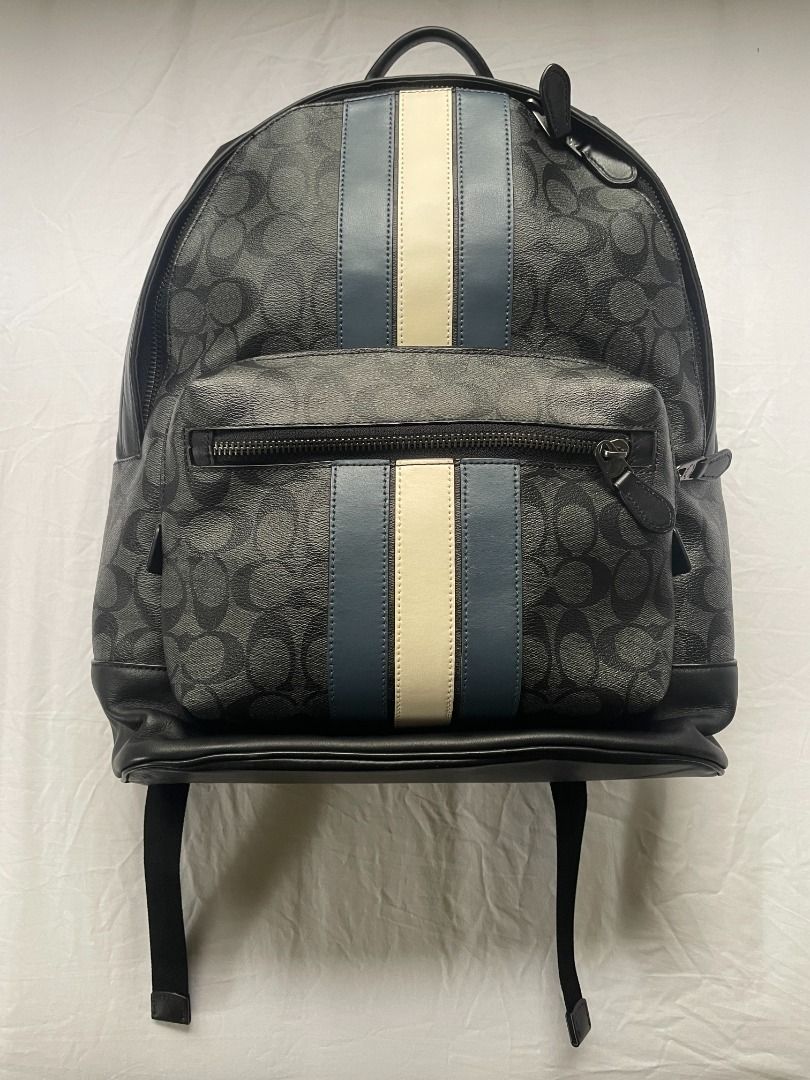 Authentic Coach West Backpack Signature Canvas Varsity Stripe (Category: Luxury Bags & Wallets) located in Caloocan City. Submitted by grandtiger_aeaf1d (Listing ID 1453452257, Image 2). Description: A sporty yet polished Coach backpack with the iconic Varsity Stripe detail. Used only around 10 times — canvas is clean, hardware is bright, straps are firm. Fits a 13" laptop comfortably. Great for school, work, or travel. Retails at ₱36,848 — grab 