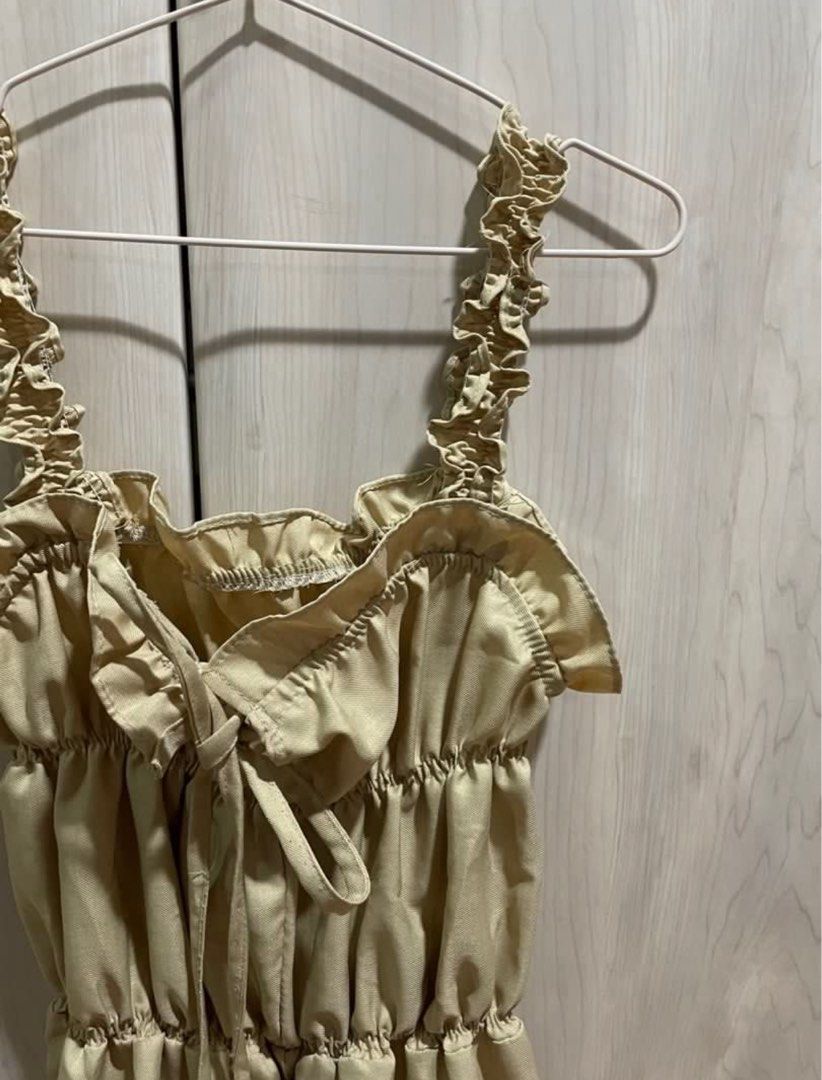 Beige Linen Ruffle Ruched Tie Mini Dress (Category: Dresses) located in Quezon City. Submitted by snooop (Listing ID 1453600459, Image 2). Description: RFS: declutterring 〰️ fits XS-S frame 〰️ cute & dainty summer dress! 〰️ light and stretchy fabric with garter waist (garter is a bit loose) 〰️ no flaws.