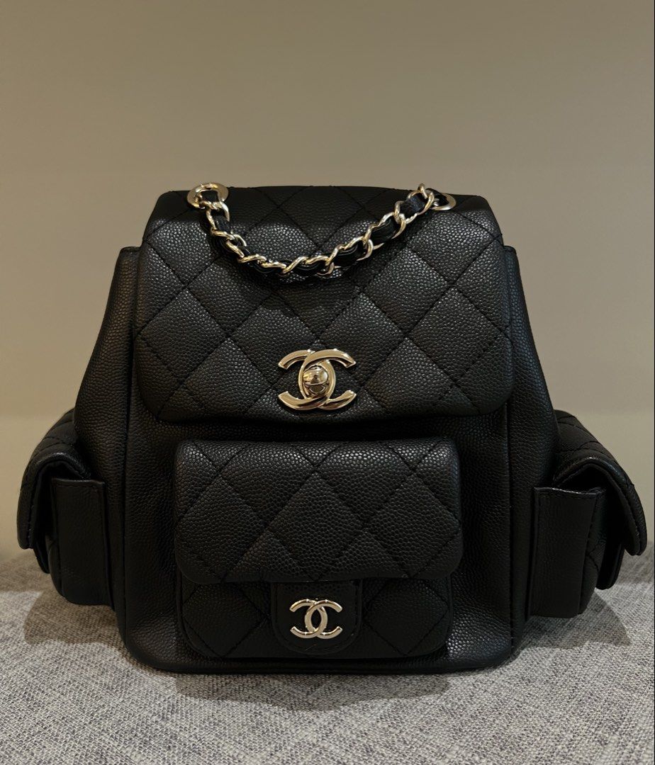 Chanel Backpack (Category: Luxury Bags & Wallets) located in Pasig City. Submitted by declutterwithme11 (Listing ID 1453515509, Image 1). Description: - Used twice. Still looks new. - Caviar in champagne gold hardware. - Clean interior and exterior. - Condition is 9/10. Natanggal lang yung parang lock na ring sa handle, pero repairable naman, need lang idikit. See last photo for detail ng issue. - Bag only. No inclusions. I won’t accept returns/r