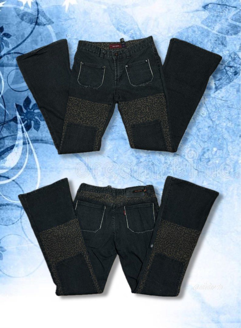 cheetah print flared pants boot cut high waisted hard denim (Category: Jeans) located in Abucay. Submitted by avishhs (Listing ID 1453485525, Image 1). Description: 23” waist length 29” declutter sale! only worn like 2-3 times .