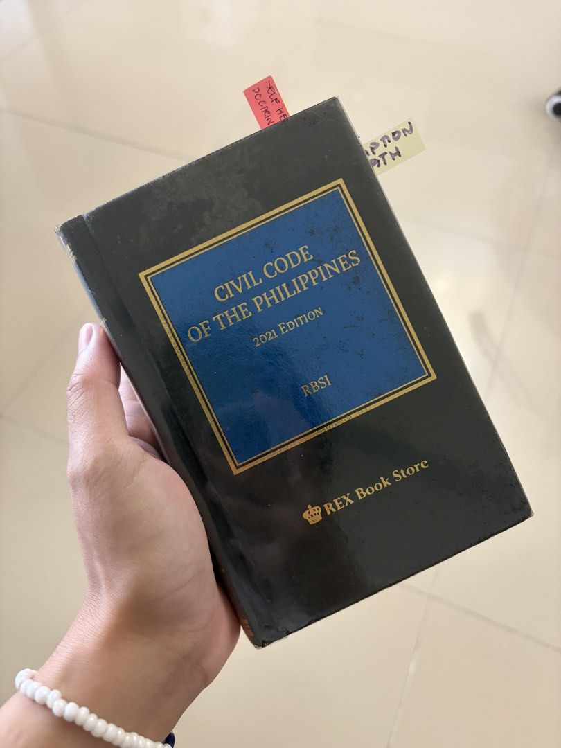 Civil Code of the Philippines 2021 Edition (Category: Textbooks) located in Manila. Submitted by youknowitsbeng (Listing ID 1453523502, Image 1). Description: Decluttering my law school books ⚠️ May contain notes/scribbles from my law school studies - Civil Code of the Philippines, 2021 Edition - Published by REX Book Store - Includes sticky notes inside - Ideal for law students and legal practitioners NEGOTIABLE Laban Atty! .
