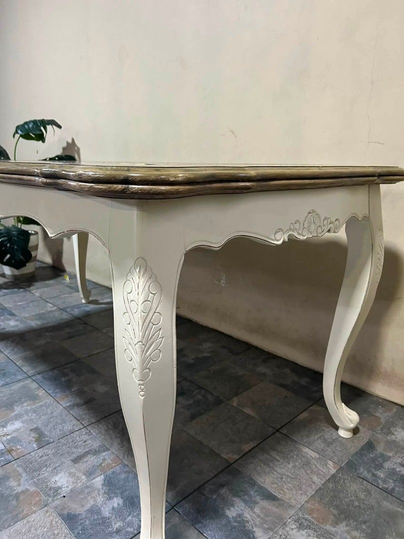 Dining Table (Category: Tables & Sets) located in Meycauayan. Submitted by marygracecasimiro (Listing ID 1453538885, Image 3). Description: Imported Victorian Marble Tap 6-8 Seater Dining Table from Korea P12,500 lang mga suki 67x33x30in Victorian Marble Tap with Design Solid Wood Base Super Ganda sa Personal Aesthetic No issue Good Condition♥️ Minor scratch Goods n goods From Korea #diningtable #marble #white #korea #highlightseveryone.