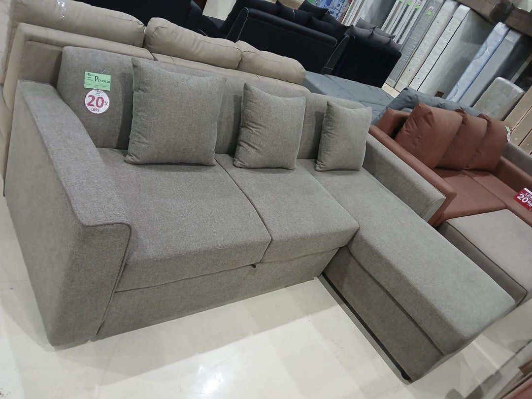 Grey L-shaped Sectional Sofa with Chaise (Category: Sofas) located in Pasig City. Submitted by rudyrichiemanila (Listing ID 1453594958, Image 1). Description: - Grey L-shaped sectional sofa - Message for more details.
