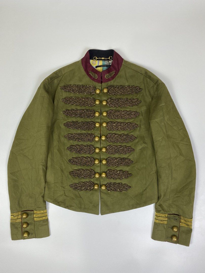 Gucci 2015 Runway Napoleon Military Jacket (Category: Luxury Apparel) located in Dasmarinas. Submitted by goodbuyartisanal (Listing ID 1453514946, Image 2). Description: Gucci 2015 Runway Napoleon Military Jacket size 40. Width 19 inches Length 22 inches Hem 16 inches Shoulder 18 inches Sleeve 22 inches Excellent condition missing 1button only at riskArm Price : 120,000 Pm me.