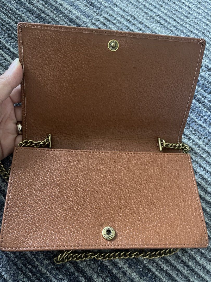 Gucci Marmont Wallet on Chain Brown Leather (Category: Luxury Bags & Wallets) located in Rizal. Submitted by annelimited_stuffs (Listing ID 1453561799, Image 2). Description: - Gucci wallet on chain - Features iconic GG logo and bamboo detail - Gold-tone hardware - Perfect for essentials - Can be worn as a crossbody or shoulder bag.