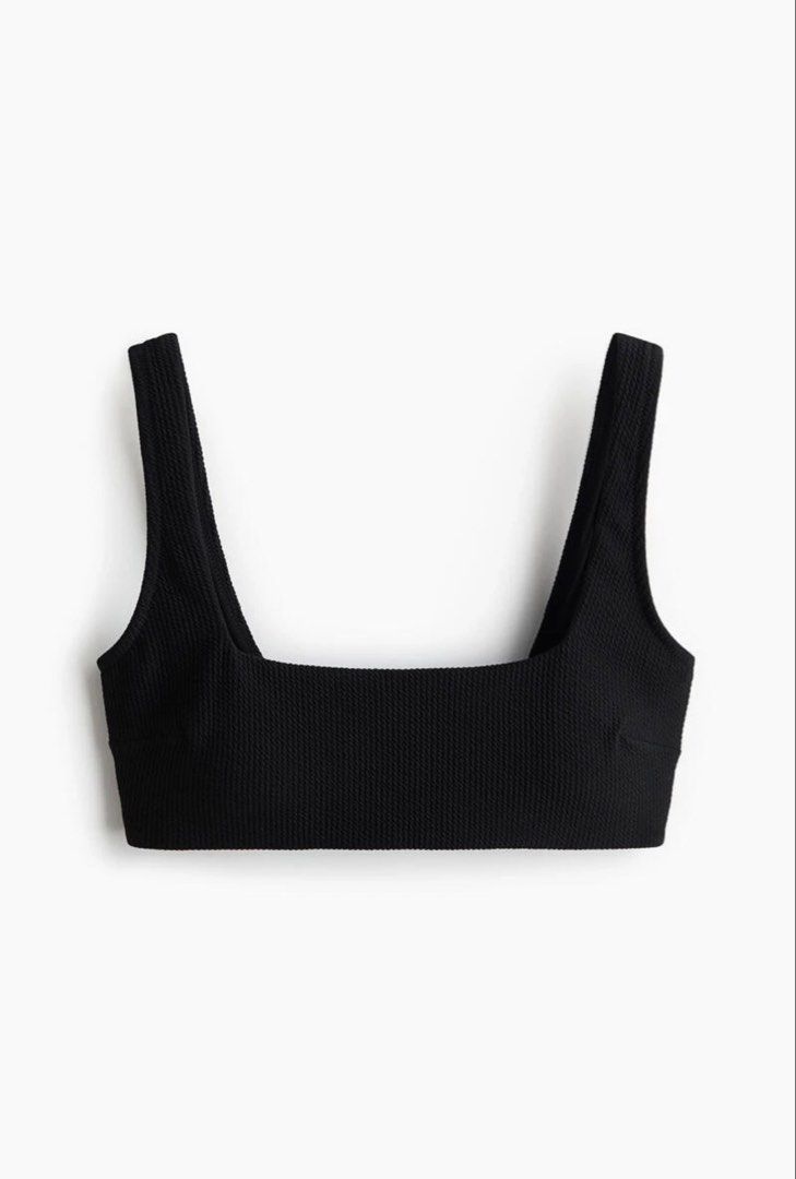 H&M Black Ribbed Square Neck Bikini Top (Category: Bikinis & Swimsuits) located in Quezon City. Submitted by stylesaverph (Listing ID 1453554403, Image 3). Description: - Black ribbed bikini top - Square neckline with thick straps - Comfortable and stretchy material - Ideal for beach or pool - Versatile: matches any bikini bottoms - Size: L.