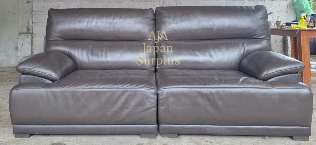 Japan Surplus 3 Seater Highback Genuine Leather Sofa (Category: Sofas) located in Quezon City. Submitted by airabernardo27 (Listing ID 1453620970, Image 2). Description: 3 Seater Highback Genuine Leather Sofa 💙 Negotiable Price 💙 ✔ Surplus from Korea ✔ Heavy-duty build ✔ Thick genuine leather covers ✔ Durable solid wood frame ✔ Cleaned and sanitized with Lysol spray Issue: Scratches Perfect for living rooms, entertainment areas, or home theater