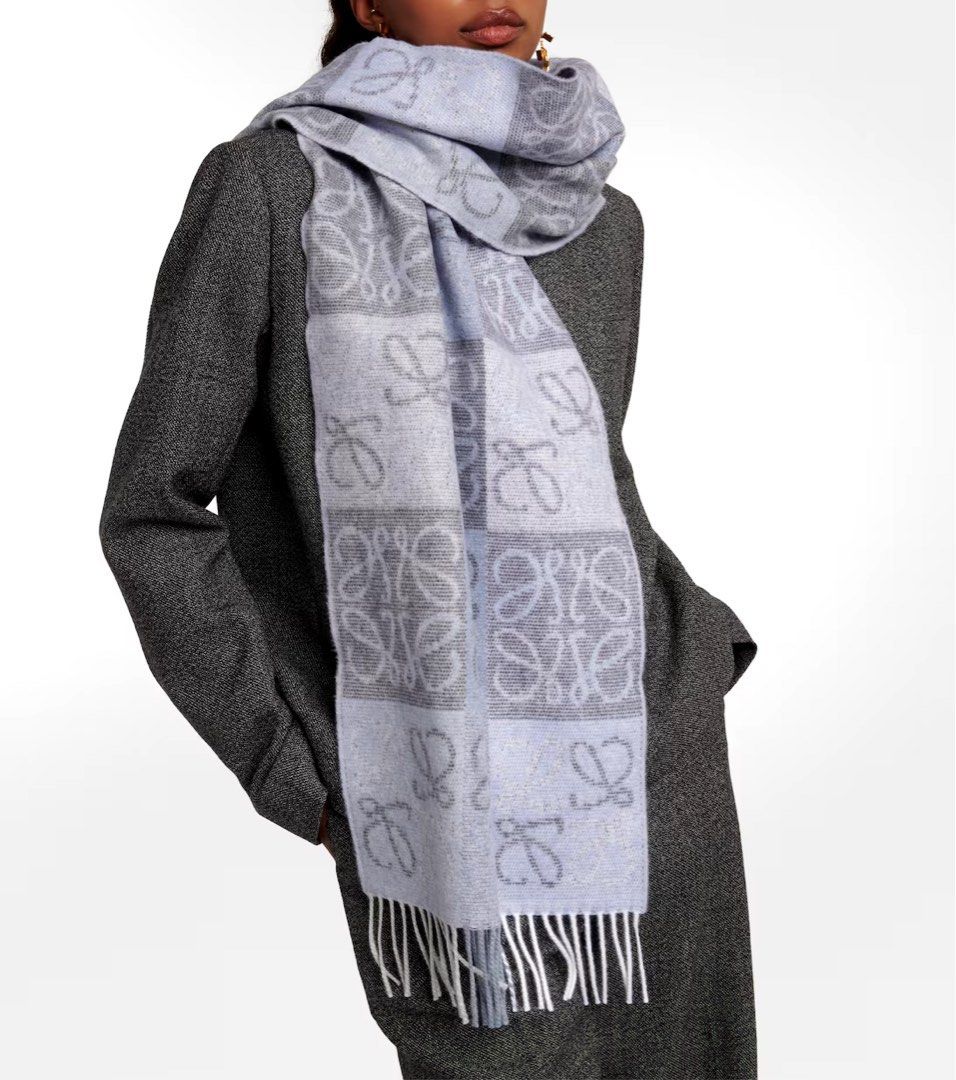 ⚜️Loewe Anagram Scarf - Blue & White (Category: Luxury Accessories) located in Makati City. Submitted by 90sangel (Listing ID 1382671665, Image 3). Description: •Item: Loewe Anagram in blue & white wool/cashmere 🩵⚜️ •Size: One size •Condition: New, as seen on intl celebrities *Loewe Paperbag included .