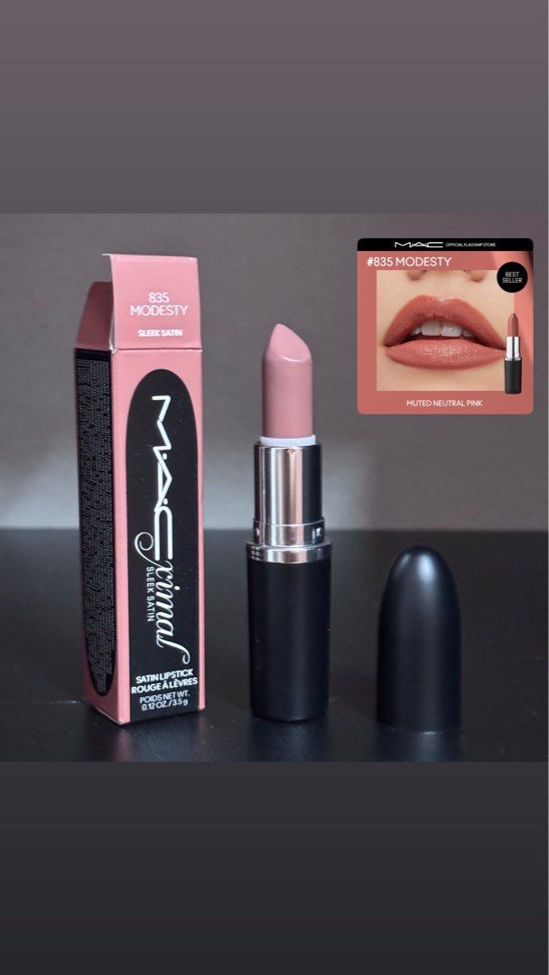 MAC Macximal Sleek Satin Lipstick - Modesty (Category: Makeup) located in Marikina City. Submitted by clarisse0802 (Listing ID 1453608728, Image 1). Description: Authentic MAC lipstick Good as new, swatched once only Bought Aug 1, 2026 Color may vary due to lighting, please search its actual color online. Last photo provided to see the color against different skin tones. Please check my other items for additional discounts 😊 📍 Concepcion dos, M