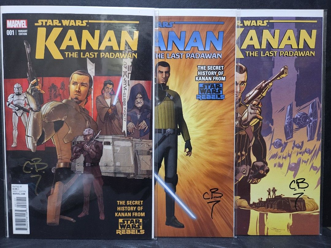 Marvel Comic Star Wars Kanan #1-3. Signed Rare HTF Incentive Variant Set (Category: Comics & Manga) located in Mandaluyong City. Submitted by outta.knowhere (Listing ID 1453440128, Image 1). Description: 🚀Star Wars Kanan #1-3 Incentive Variant Set🚀 CB Cebulski credited as Executive Editor for the books (Supermanila guest) VF- to VF+ P5,500 ❗️All signed by CB Cebulski (Long description below) ✅️Star Wars Kanan #1 1:25 Variant by Kilian Plunkett 