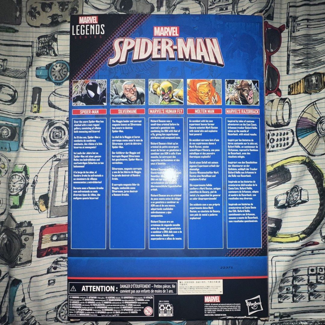 Marvel Legends Symbiote Spider-Man 5 pack Amazon Exclusive (MISB) (Category: Figurines & Statues) located in Mandaluyong City. Submitted by 8bitvictor (Listing ID 1453586603, Image 2). Description: Marvel Legends Amazon Exclusive Black Suit Spiderman 5 pack featuring Video Game Inspired purple symbiote spidey, Silvermane, Human Fly, Razorback, and Molten Man. Item is mint in sealed box with a minor scratch on the top of the box Item is located in