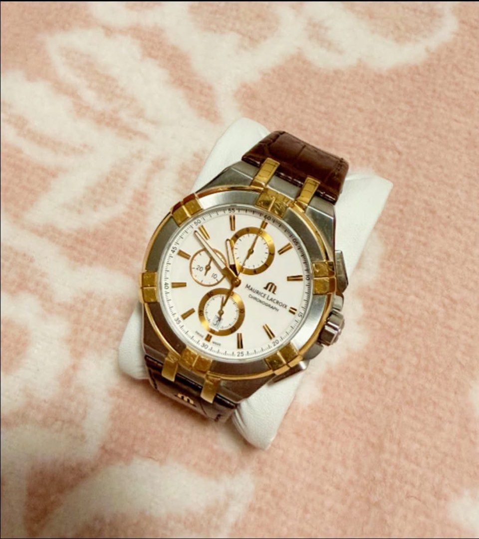 Maurice Lacroix Watch (Category: Luxury Watches) located in Quezon City. Submitted by liezl.marie (Listing ID 1453488439, Image 2). Description: Authentic Maur!c€ Lacr0ix Quartz Chronograph featuring a two-tone stainless steel and yellow gold bezel with its iconic claw design. - In excellent condition -44mm 42,500 Open for layaway. Disclaimer: We are not affiliated, associated, authorized, endorsed by or in any way officially connected with any o