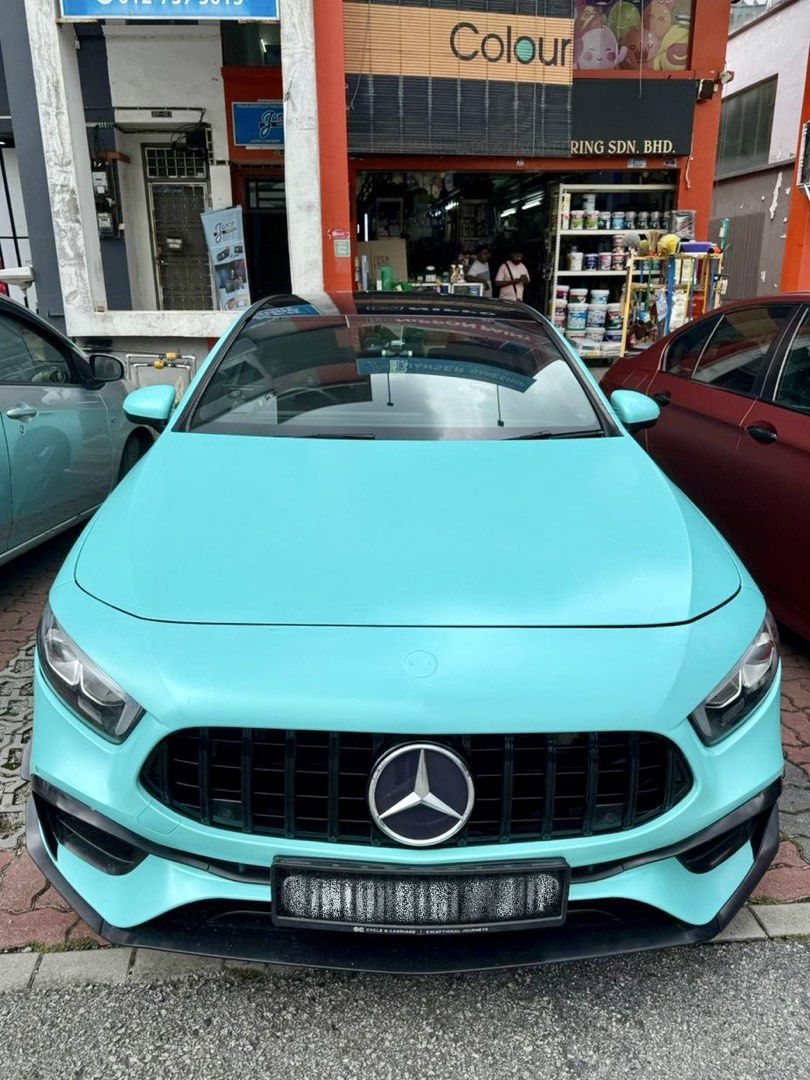Mercedes-Benz A-Class Saloon A200 Progressive (A) (Category: Used Cars) located in Singapore. Submitted by Kenny_Lee92 (Listing ID 1453550849, Image 3). Description: 1️⃣ Accident free, pristine condition and well maintained. 2️⃣ Newly wrapped in Tiffany Blue PET wrap in Apr 2026 + gloss black dechromed roof and window trim. 3️⃣ Full A45S Body kit. 4️⃣ Major maintenance worth $3.5k completed at 79,513 km (gearbox oil leak repair, new gearbox oil, 