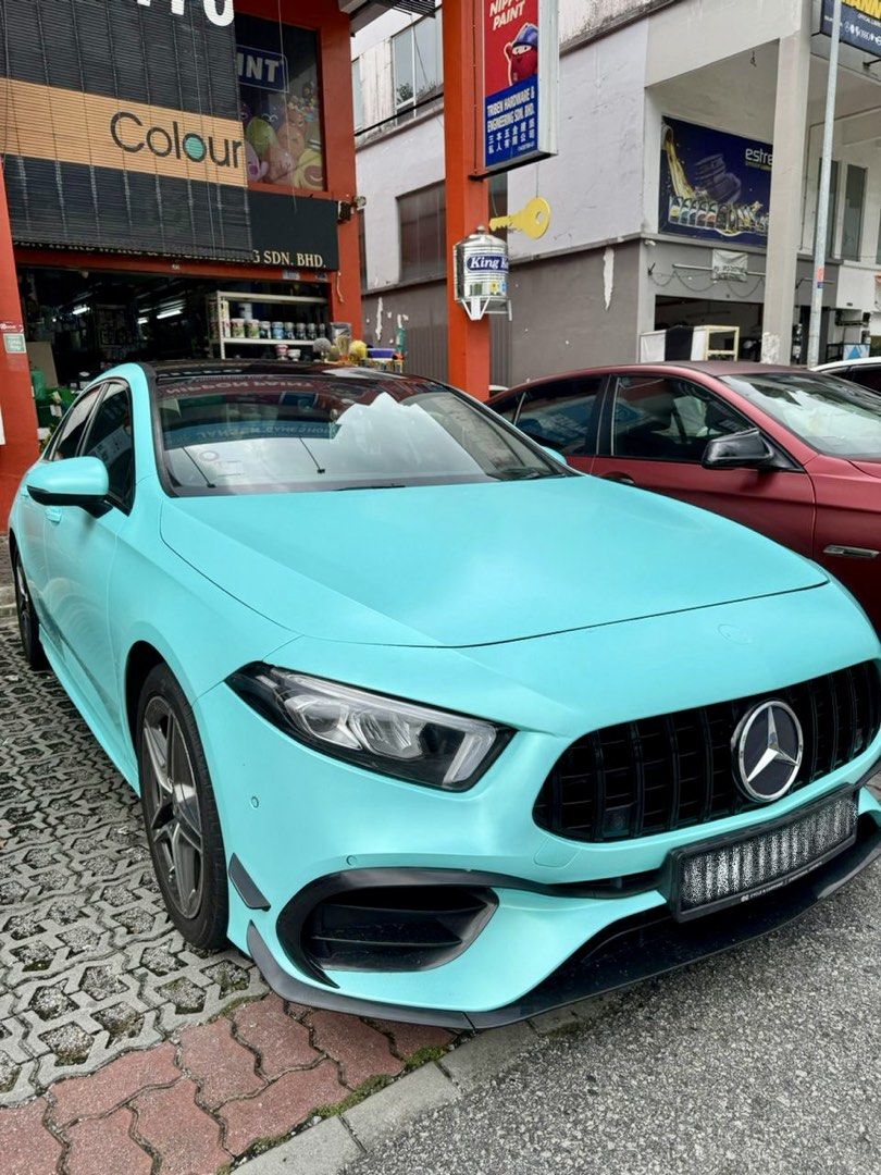 Mercedes-Benz A-Class Saloon A200 Progressive (A) (Category: Used Cars) located in Singapore. Submitted by Kenny_Lee92 (Listing ID 1453550849, Image 1). Description: 1️⃣ Accident free, pristine condition and well maintained. 2️⃣ Newly wrapped in Tiffany Blue PET wrap in Apr 2026 + gloss black dechromed roof and window trim. 3️⃣ Full A45S Body kit. 4️⃣ Major maintenance worth $3.5k completed at 79,513 km (gearbox oil leak repair, new gearbox oil, 