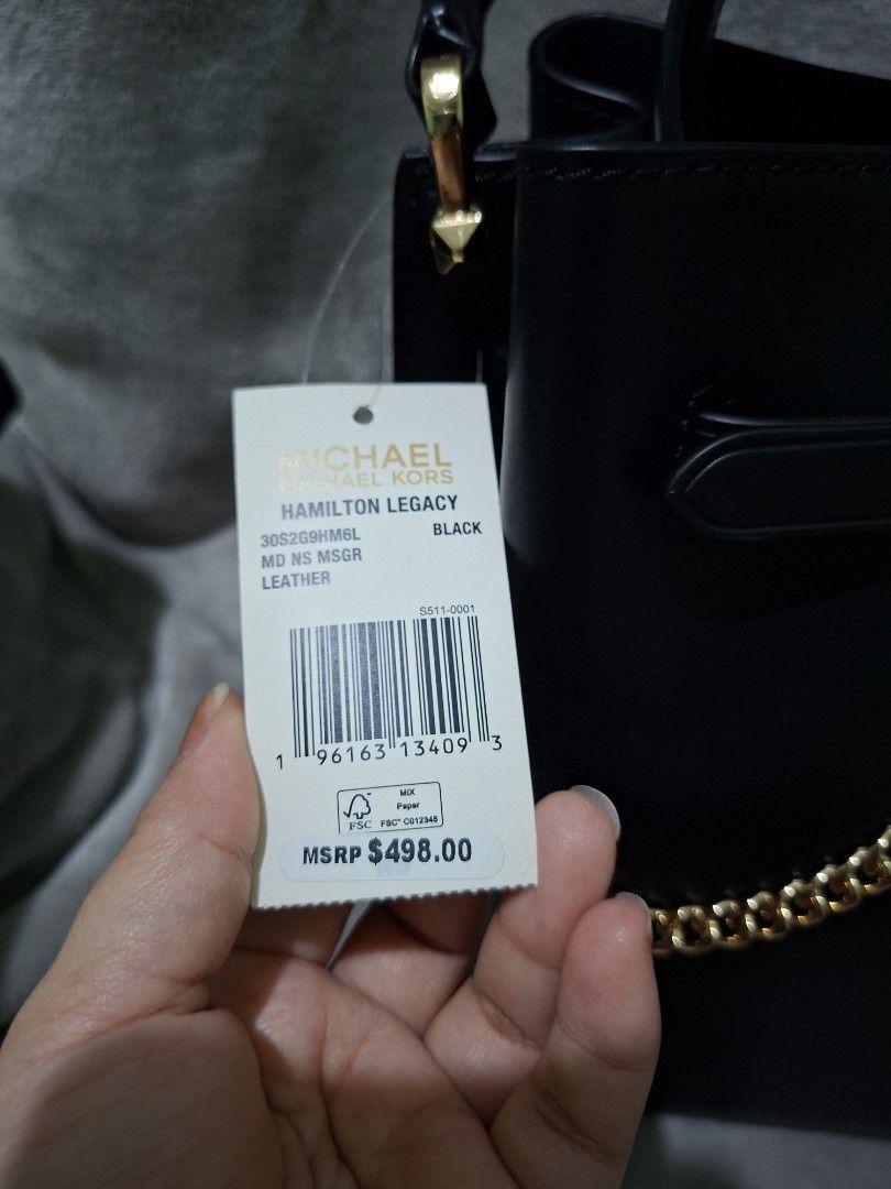 Michael Kors Hamilton Legacy Bucket Bag (Category: Luxury Bags & Wallets) located in Las Pinas. Submitted by ronabelles (Listing ID 1453517330, Image 3). Description: - Michael Kors Hamilton Legacy Bag - Medium Messenger Style - Genuine Black Leather - Gold Hardware & Chain Detail - Brand New with Original Tags - Never Used - Original MSRP: $498.00.